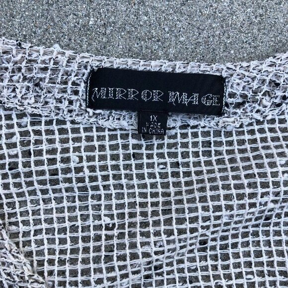 MIRROR IMAGINE Knit Crochet Cardigan Sweater Womens 1X Beige Short Sleeve Cotton - Picture 6 of 9